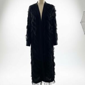 Elegant Black Fringe Long Cardigan